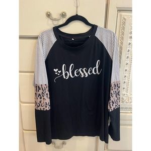 Blessed Long sleeve Sz 2x Black and Leopard print
